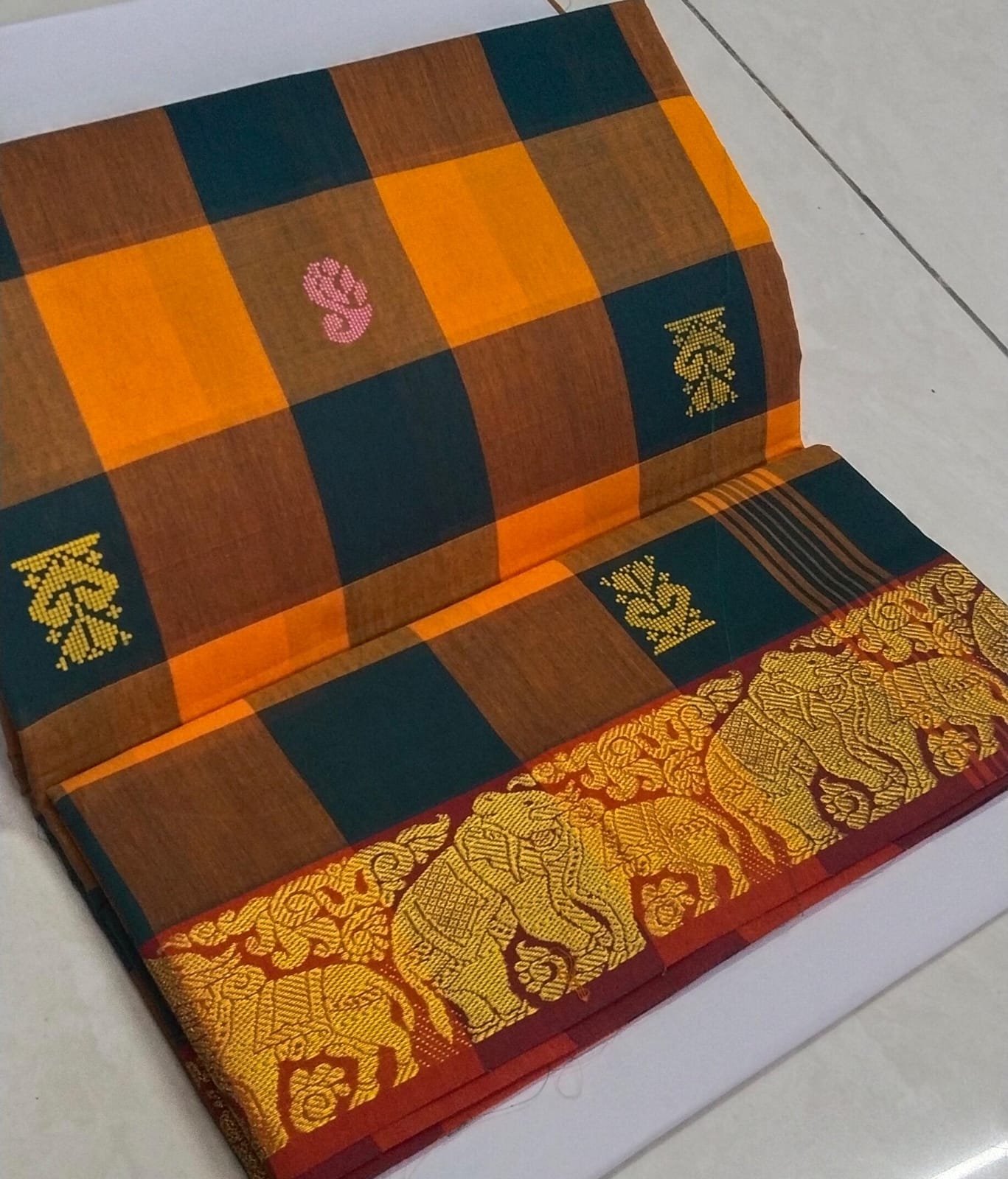 chettinadu cotton saree yellow and green colour